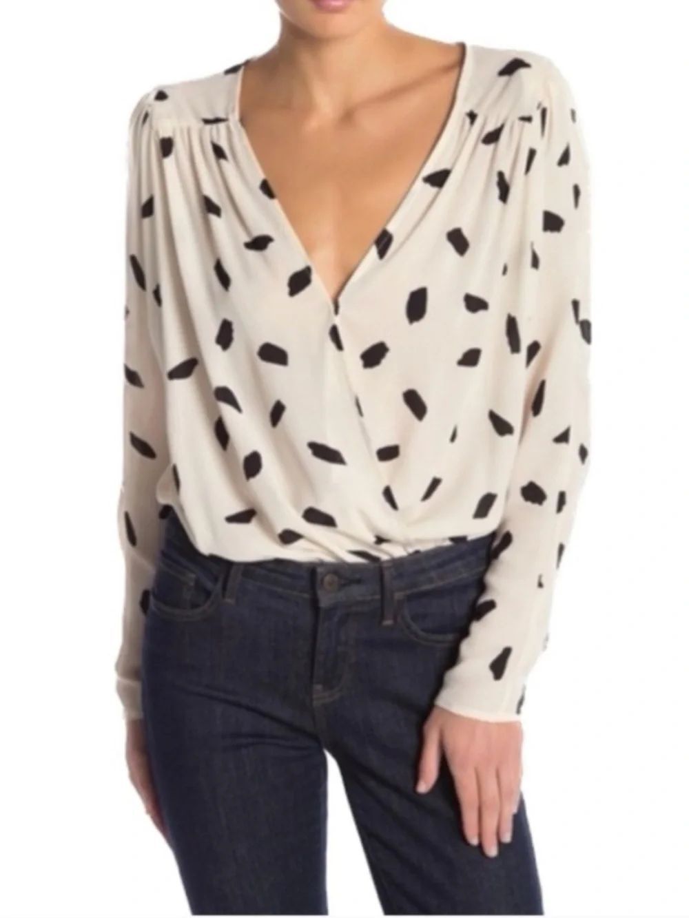 ASTR The Label Mia Top bodysuit Cream with Black spots size medium